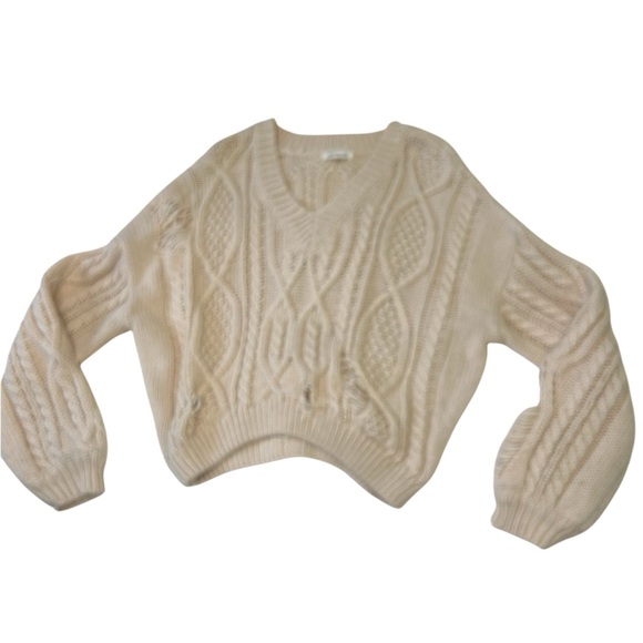 Miracle Sweaters - Miracle Cream V-Neck Cable Knit Sweater